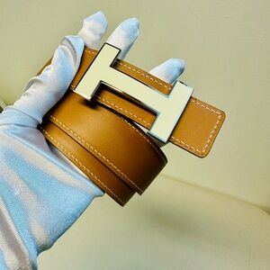 Auth Hermes Reversible  Leather Belt H Buckle